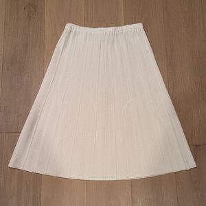 Vintage Elegant Cream Pleated Midi Skirt